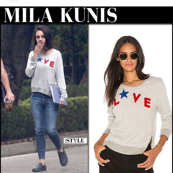 Sundry LOVE Patch Sweatshirt Gray Asymmetrical side zip small Mila Kunis - Picture 14 of 16